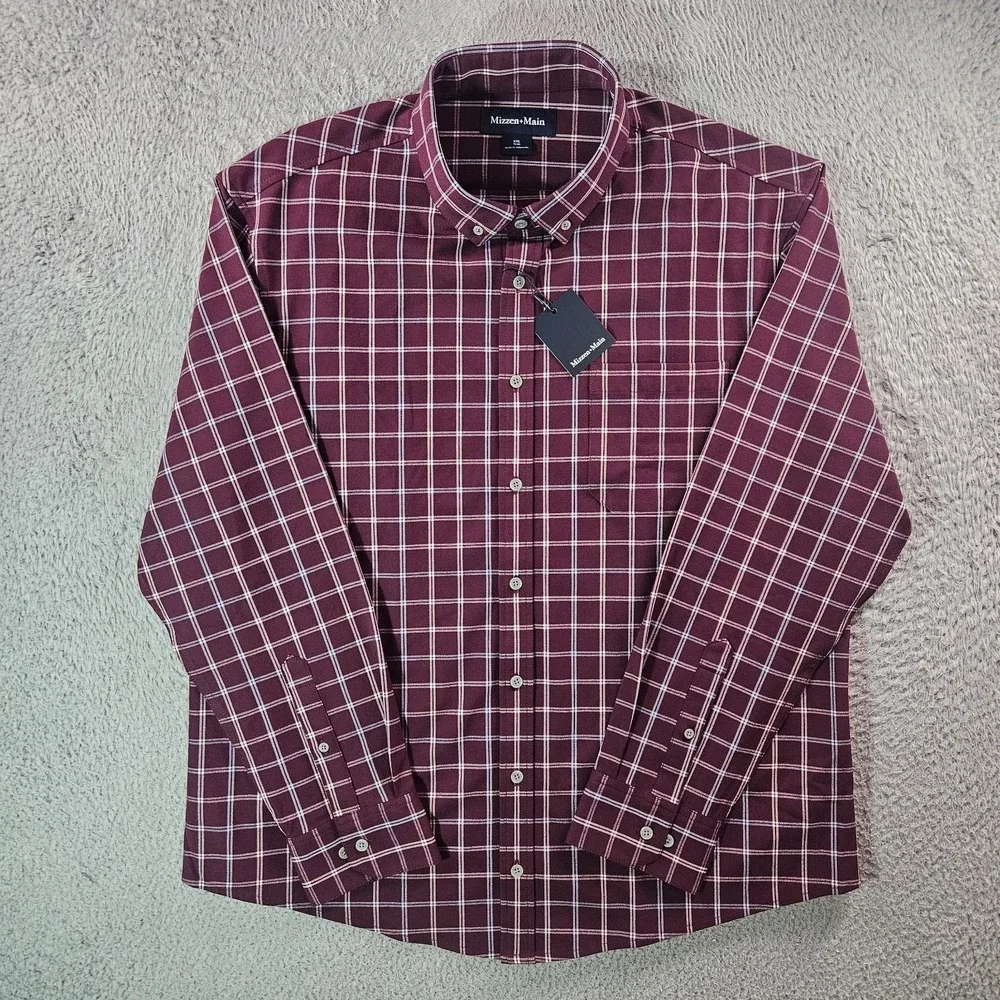 $148 NEW Mizzen + Main City Flannel Shirt Men XXL Trim‎ Wine Richard Plaid